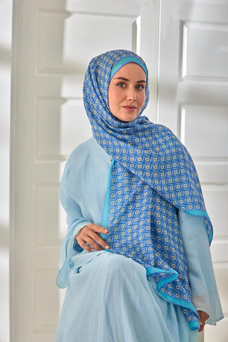 %100 Vual İpek Şal Lila Eflatun Turkuaz Desenli 70X190 - Vual İpek Şal - | Silk Home