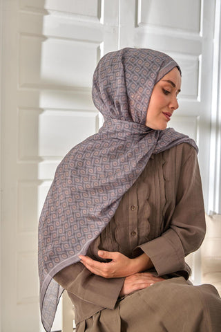 %100 Vual İpek Şal Pudra Pastel Mor Desenli 70X190