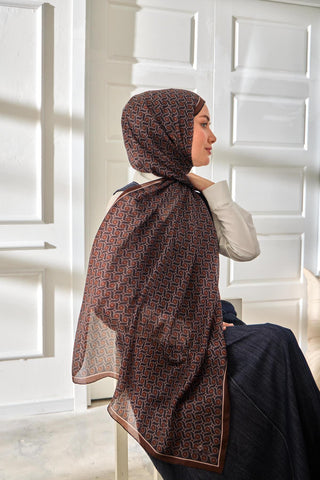%100 Vual İpek Şal Desenli Kahverengi Tonlu 70X190