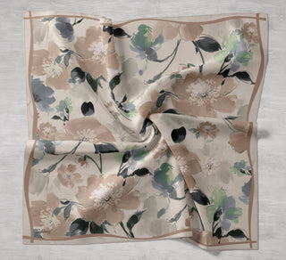 Twill İpek Eşarp Çiçek Desen Krem 90x90 - | Silk Home