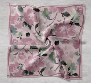Twill İpek Eşarp Çiçek Desen Açık Pembe 90x90 - | Silk Home