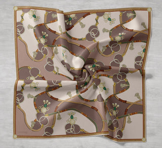 Twill İpek Eşarp Kemer Desen Sütlü Kahve 90x90 - | Silk Home