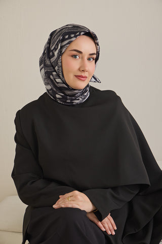Twill İpek Eşarp Soyut Desen Siyah 90x90 - | Silk Home