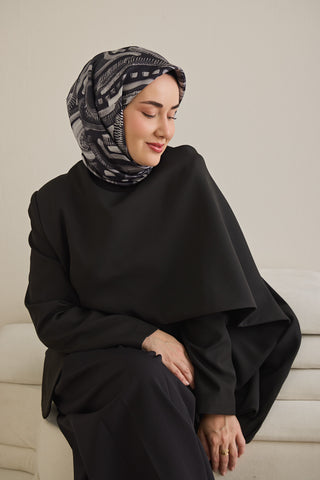 Twill İpek Eşarp Soyut Desen Siyah 90x90 - | Silk Home