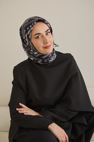 Twill İpek Eşarp Soyut Desen Siyah 90x90 - | Silk Home