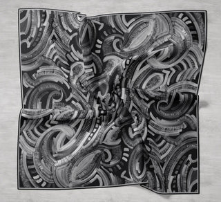 Twill İpek Eşarp Soyut Desen Siyah 90x90 - | Silk Home