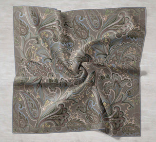 Twill İpek Eşarp Badem Motif Desen Sütlü Kahve 90x90 - | Silk Home