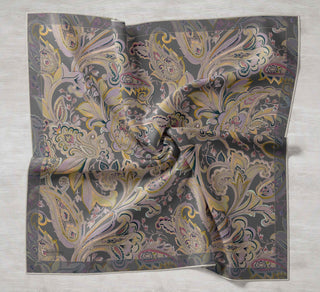 Twill İpek Eşarp Badem Motif Desen Soluk Mor 90x90 - | Silk Home
