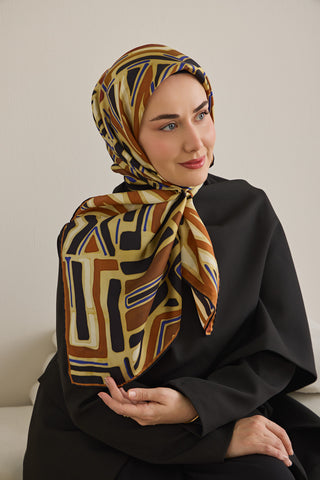 Twill İpek Eşarp Bohem Atlas Desen Fildişi 90x90