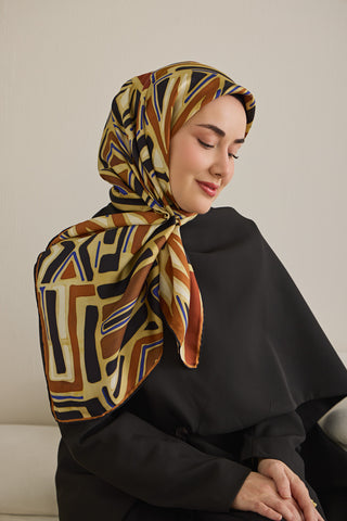 Twill İpek Eşarp Bohem Atlas Desen Fildişi 90x90