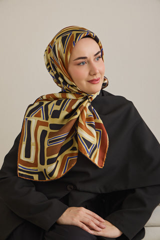 Twill İpek Eşarp Bohem Atlas Desen Fildişi 90x90