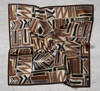 Twill İpek Eşarp Bohem Atlas Desen Fildişi 90x90