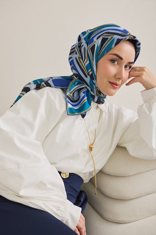 Twill İpek Eşarp Bohem Atlas Desen Bebe Mavi 90x90