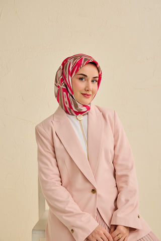 Twill İpek Eşarp Bohem Atlas Desen Tozpembe 90x90