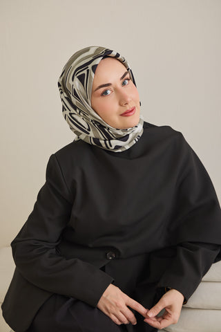 Twill İpek Eşarp Bohem Atlas Desen Gümüş 90x90