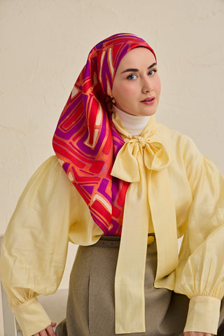 Twill İpek Eşarp Bohem Atlas Desen Somon 90x90