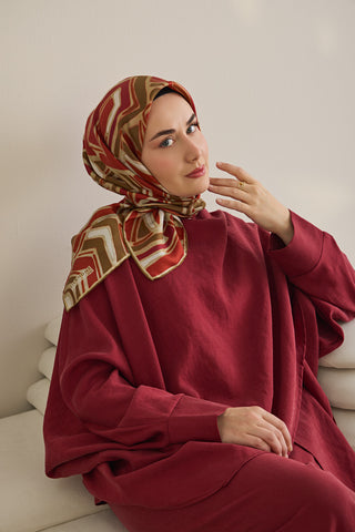 Twill İpek Eşarp Bohem Atlas Desen Küf Yeşili 90x90