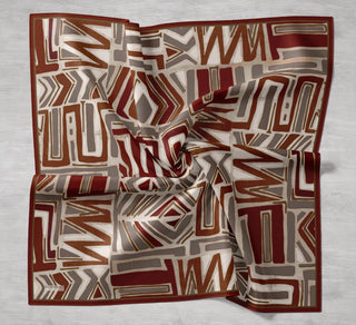 Twill İpek Eşarp Bohem Atlas Desen Bej 90x90