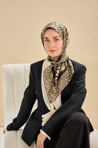 Twill İpek Eşarp Leopar Bej 90x90