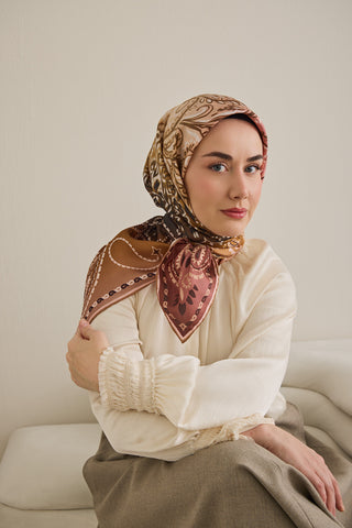 Twill İpek Eşarp Klasik Motif Rose 90x90