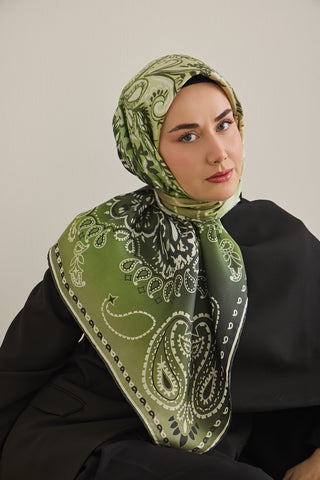 Twill İpek Eşarp Klasik Motif Yeşil 90x90