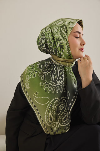 Twill İpek Eşarp Klasik Motif Yeşil 90x90