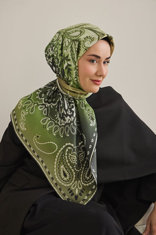Twill İpek Eşarp Klasik Motif Yeşil 90x90