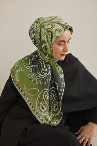 Twill İpek Eşarp Klasik Motif Yeşil 90x90