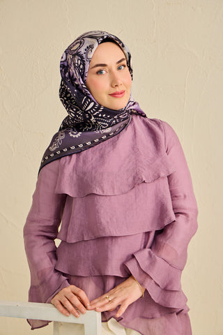 Twill İpek Eşarp Klasik Motif Eflatun 90x90