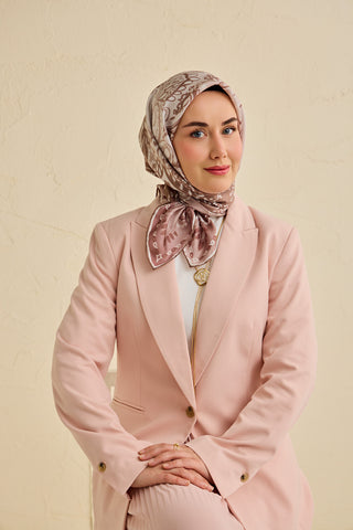 Twill İpek Eşarp Klasik Motif Gül Kurusu 90x90