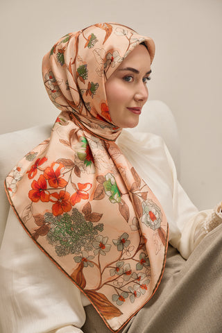 Twill İpek Eşarp Çiçek Rüyası Pudra Pembe 90x90