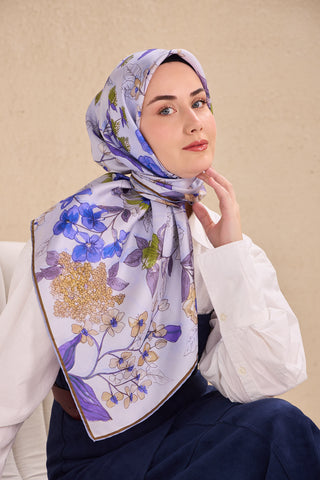Twill İpek Eşarp Çiçek Rüyası Lila 90x90