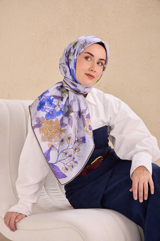 Twill İpek Eşarp Çiçek Rüyası Lila 90x90