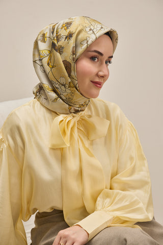 Twill İpek Eşarp Çiçek Rüyası Taş 90x90
