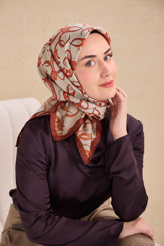 Twill İpek Eşarp Barok Gümüş 90x90