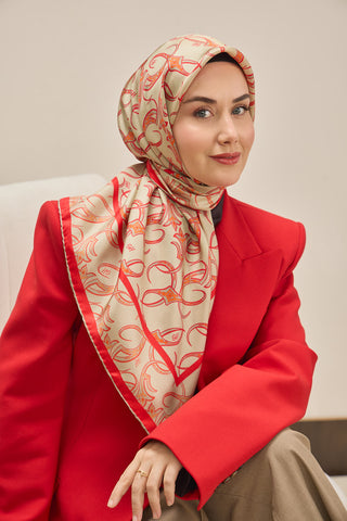 Twill İpek Eşarp Barok Yeşil Bej 90x90