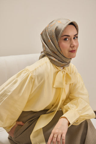 Twill İpek Eşarp Barok Koyu Gri 90x90