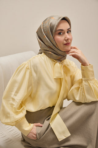 Twill İpek Eşarp Barok Koyu Gri 90x90