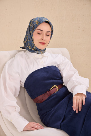 Twill İpek Eşarp Barok İndigo 90x90 - | Silk Home
