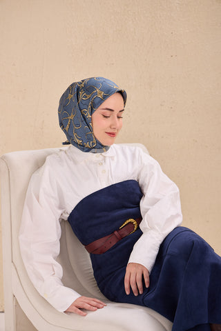 Twill İpek Eşarp Barok İndigo 90x90 - | Silk Home