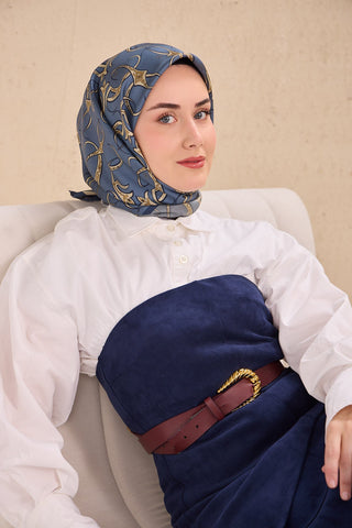 Twill İpek Eşarp Barok İndigo 90x90 - | Silk Home