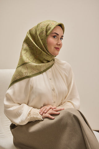 Twill İpek Eşarp Barok Pastel Yeşil 90x90