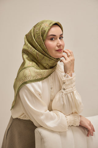 Twill İpek Eşarp Barok Pastel Yeşil 90x90