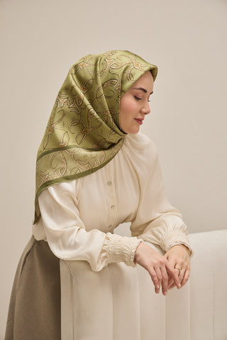 Twill İpek Eşarp Barok Pastel Yeşil 90x90