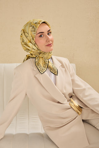 Twill İpek Eşarp Büyük Çiçek Sarı 90x90