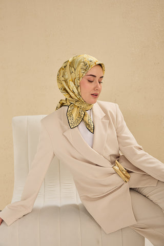 Twill İpek Eşarp Büyük Çiçek Sarı 90x90