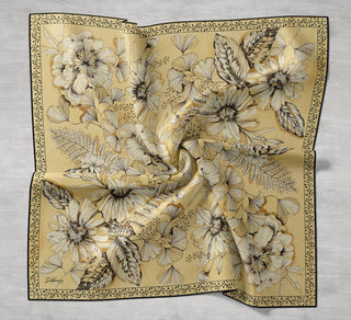 Twill İpek Eşarp Büyük Çiçek Sarı 90x90