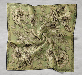 Twill İpek Eşarp Büyük Çiçek Yeşil 90x90