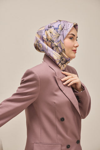 Twill İpek Eşarp Büyük Çiçek Leylak 90x90