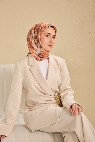 Twill İpek Eşarp Büyük Çiçek Yavruağzı 90x90